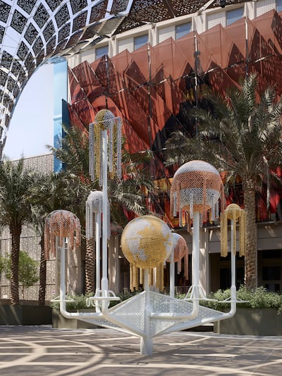 Haegue Yang based her 'Sonic Planetarium – Dripping Lunar Sextet' (2021) on a model of the solar system that show the movement of celestial orbs. Photo: Roman Mensing; Haegue Yang