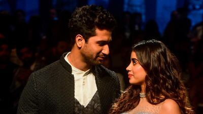 Vicky Kaushal and actress Janhvi Kapoor at the Lakme Fashion Week 2020 Summer Resort fashion show in Mumbai. AFP