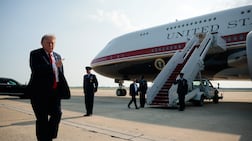 President Donald Trump prepares to board the new Air Force One. Reuters