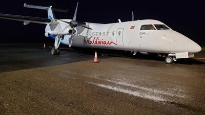 A small jet from the main airport in Male to an island in the Maldives that the Dsouzas took after they completed a two-week quarantine on their journey from India to the UAE during Covid-19 travel restrictions. Courtesy: Greyar Dsouza