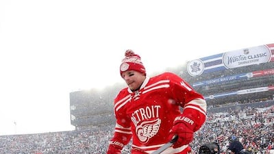 Daniel Alfredsson #11 of the Detroit Red Wings takes the ice prior to the NHL Winter Classic at Michigan Stadium on Wednesday in Ann Arbor, Michigan. Gregory Shamus/Getty Images