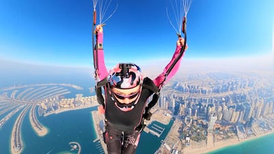 Naumova skydives above the Palm Jumeirah in Dubai