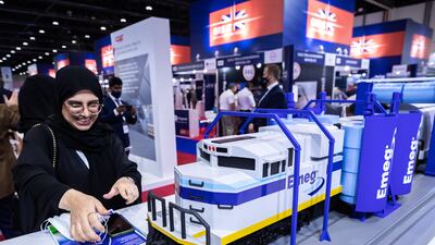 The Emeg depot solutions stall at the Middle East Rail conference 2022 in Abu Dhabi. All photos: Victor Besa / The National