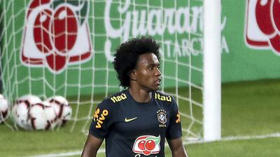 Willian training with Brazil training in Abu Dhabi. Pawan Singh / The National