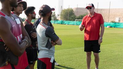 Desert Vipers director of cricket Tom Moody, right, speaks to aspiring cricketers during a team training session. The Vipers franchise will take part in the upcoming ILT20 League to be held in the UAE. All photos: Antonie Robertson / The National