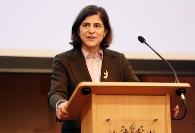 Sarah Sackman KC MP, Minister of State for Courts and Legal Services, speaking at a conference at the Guildhall, London. PA