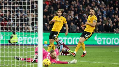West Ham United's Jarrod Bowen scores their third goal. PA