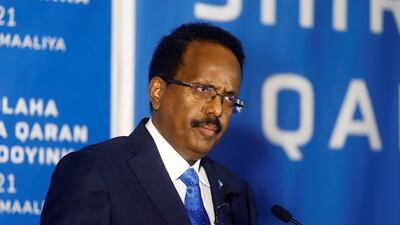 Somalia's President Mohamed Abdullahi Mohamed addresses delegates at the Somali election negotiation in Mogadishu, Somalia earlier this year. Reuters