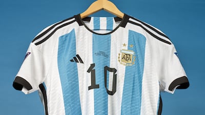 The jersey Messi wore during the first half of the 2022 World Cup final against France. Photo: Sotheby's