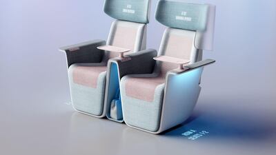 A pyramid-shaped enclosure, created when two seats are attached together, gives ample space to store bags and jackets.