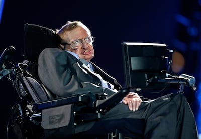 Professor Stephen Hawking at the opening ceremony of the London 2012 Paralympics. His ashes were interred at Westminster Abbey between the graves of Charles Darwin and Isaac Newton on June 15, 2018. AP Photo / Matt Dunham