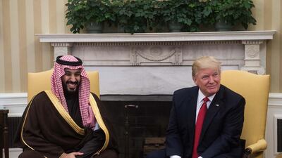 US president Donald Trump and Saudi Deputy Crown Prince and Defence Minister Mohammed bin Salman speaking to the media in the Oval Office at the White House in Washington, DC, on March 14, 2017. Nicholas Kamm/AFP