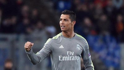 epa05167162 Real Madrid’s Cristiano Ronaldo reacts after scoring the 0-1 goal during the Uefa Champions League Round of 16 first leg football match between AS Roma and Real Madrid CF at the Stadio Olimpico in Rome, Italy, 17 February 2016. EPA/ETTORE FERRARI