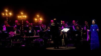 A hologram of the late Egyptian diva Umm Kulthum performed as part of Winter at Tantora festival in Al Ula, Saudi Arabia. Courtesy of Winter at Tantora Festival