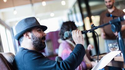 Compère Abdel Rahim Alawiji in Here is the News from Over There (Over There is the News from Here) at Edinburgh Festival Fringe. Courtesy Topher McGrillis