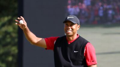 Tiger Woods celebrates winning the Zozo Championship to match Sam Snead's record. Getty