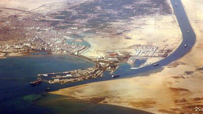 An aerial view of the southern entrance of Egypt's Suez Canal taken in 2007. Jack Guez / AFP