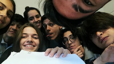 The cast of Jinn brush up on their lines Courtesy Netflix