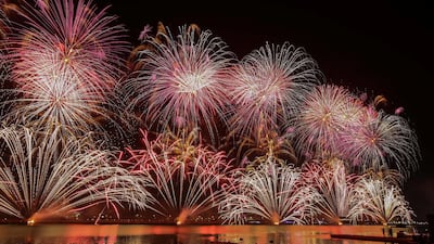 Fireworks at the New Year’s Eve Countdown Village at the Abu Dhabi Corniche Breakwater. Victor Besa for The National