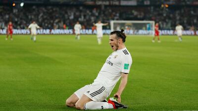 Real Madrid's Gareth Bale celebrates scoring their second goal. Reuters