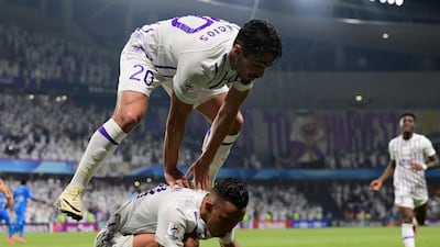 Soufiane Rahimi after scoring for Al Ain.