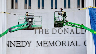 New signage was put up at the Kennedy Centre in Washington a day after the board of trustees approved the change. Getty Images