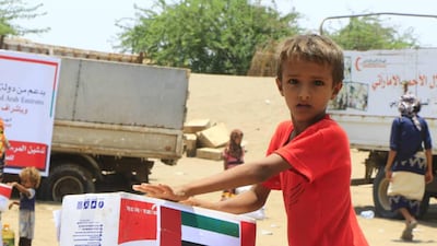 Underprivileged residents in Yemen's Red Sea coast will receive food parcels through UAE's relief aid drive. Courtesy Wam