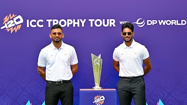The 2026 T20 World Cup trophy is presented during an unveiling event at the SSC stadium in Colombo. AFP