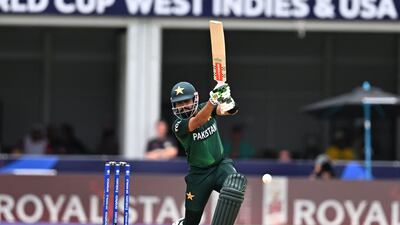 Pakistan's captain Babar Azam top scored with 32 off 34 deliveries in his side's three-wicket victory against Ireland in the T20 World Cup Group A match at Central Broward Stadium in Lauderhill, Florida, on June 16, 2024. AFP