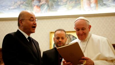 Pope Francis receiving the President of the Republic of Iraq Barham Salih during a private audience at the Vatican, 25 January 2020. AFP