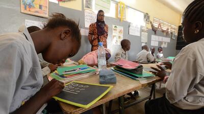 The basis of a bilingual programme, newly sponsored by Dubai Cares in the capital of Dakar, is to teach students in both local languages and French, Senegal’s official language. Naser Al Wasmi / The National