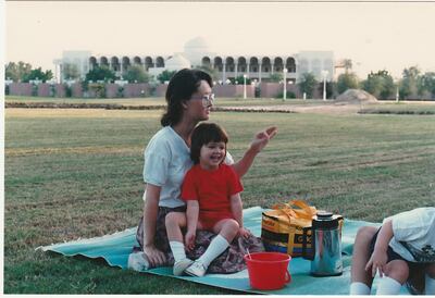 Zaineb Al Hassani and her mother enjoying a picnic with the family in Abu Dhabi back in the 1980s. Courtesy Zaineb Al Hassani
