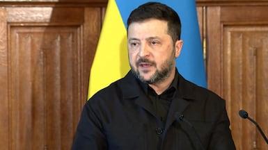 Ukrainian President Volodymyr Zelenskyy addresses the UK parliament on Tuesday. AFP