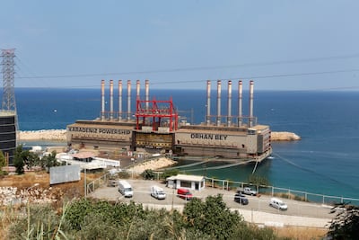 The Orhan Bey, a flaoting power station from Turkey, docked at the Lebanese port of Jieh, south of Beirut, in 2017. Reuters