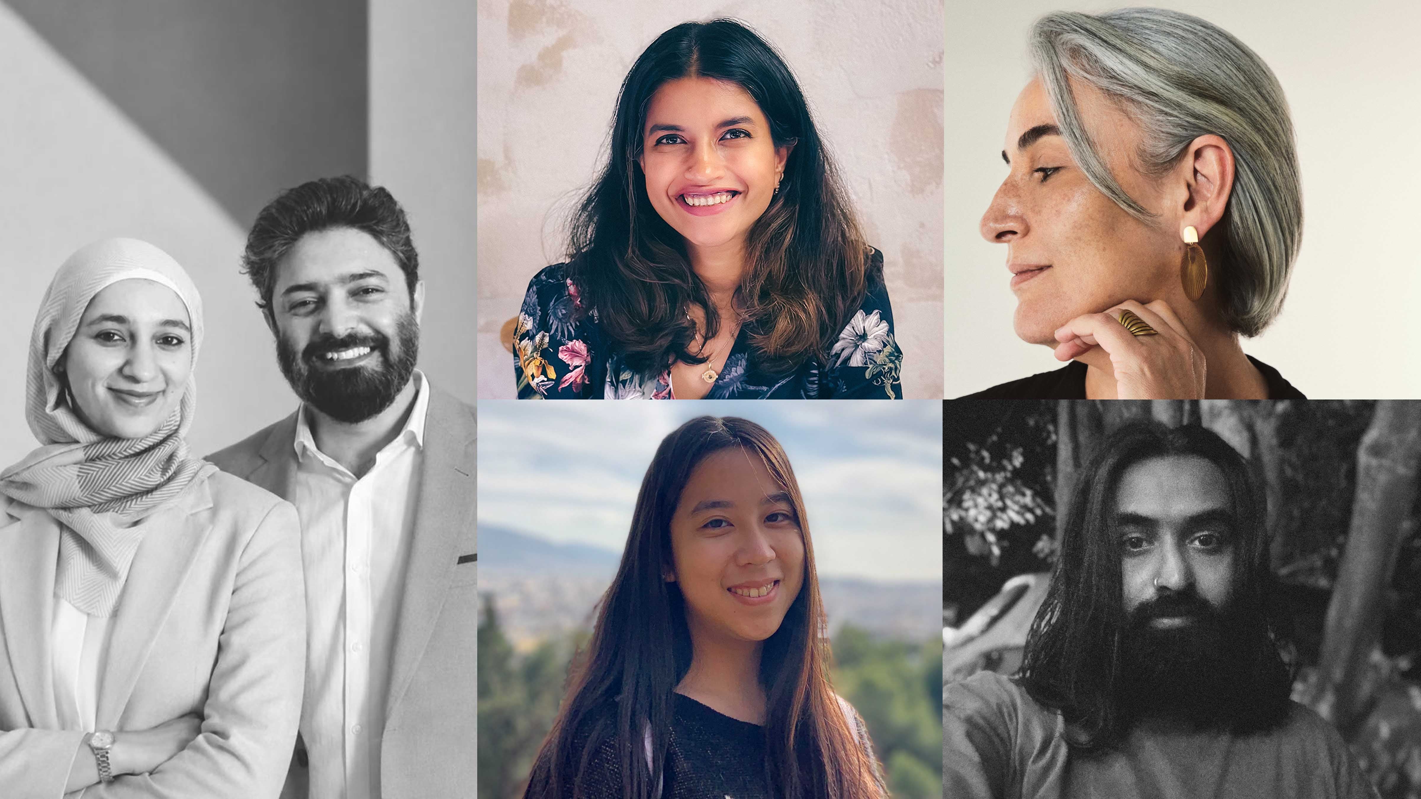 Abwab commissioned artists Owais Asif Khan and Samreen Junaid Wani, Kanaka Raghavan, Dalia Rafeh, Ubik and Grace Shieh. Photo: Dubai Design Week