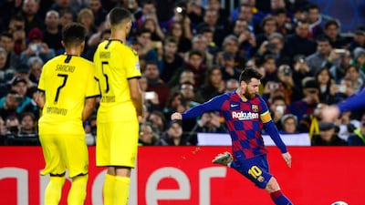 Barcelona's Lionel Messi goes for goal from a free-kick. AFP