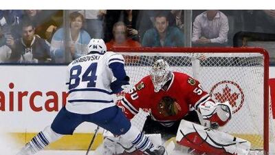 Corey Crawford, in goal for the Chicago Blackhawks, has impressed in his rookie year. Getty Images