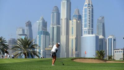 Cheyenne Woods plays her fourth shot on the eighth hole during the completion of the first round of the 2016 Omega Dubai Ladies Masters on the Majlis Course at the Emirates Golf Club on December 8, 2016 in Dubai. David Cannon / Getty Images