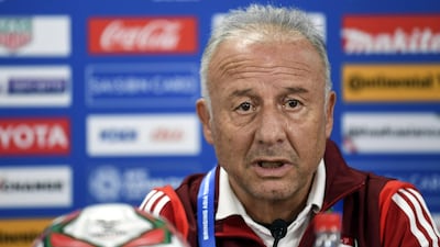 UAE coach Alberto Zaccheroni speaks during Friday's news conference. AFP