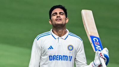 India's Shubman Gill celebrates after reaching his century during the third day of the second Test against England at the YSR Cricket Stadium in Visakhapatnam on Sunday, February 4, 2024. AFP