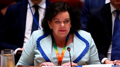 In this file photo taken on August 20, 2019 Dame Karen Pierce, Permanent British representative to the United Nations speaks during a United Nations Security Council meeting, at the United Nations in New York. Britain appointed its current UN envoy as the next ambassador to the United States on February 7, 2020 AFP
