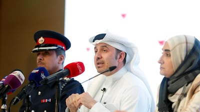Dr Manaf Al Qahtani, Infectious Diseases Consultant and Microbiologist at the Bahrain Defence Force Hospital and Member of the National Taskforce for Combating the Coronavirus (COVID-19) (centre) speaks during a press conference held by National Taskforce for Combating Coronavirus (COVID), as Lt Col Mohammed Al Bin Qadeer (right) and Dr Jameela Al Salman (left), both members of National Taskforce, look on at Sheikh Salman Hall in Manama, Bahrain. Reuters