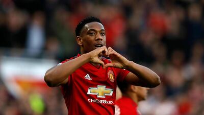 Anthony Martial celebrates scoring against Watford in the Premier League but many United fans are frustrated with the Frenchman, who cost the club £36 million (Dh172.7m). AP