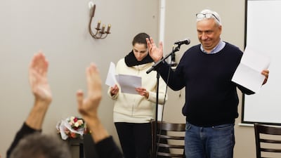 Syrian writer and husband of Samira Khalil, Yassin al-Haj Saleh at the Samira Al Khalil Prize ceremony in Paris. EPA