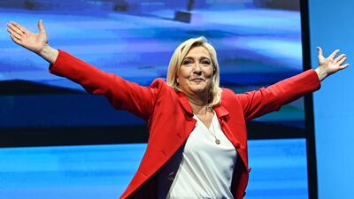 French far-right presidential candidate Marine Le Pen arrives at a gathering of supporters in Avignon on April 14. AFP