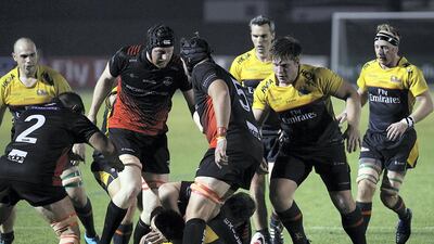 Dubai, November, 09, 2018: Dubai Exiles and Dubai Hurricanes in action during the West Asia Premiership league match at the Rugby Sevens stadium in Dubai . Satish Kumar for the National/ Story by Paul Radley