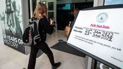 A pupil heads back to The British School Al Khubairat on January 31. Victor Besa / The National