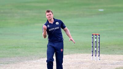Scotland's Richie Berrington celebrates taking the wicket of UAE batsman Waheed Ahmed. Chris Whiteoak / The National
