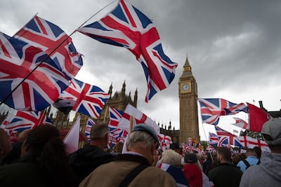 Unite the Kingdom protestors outside parliament. Getty