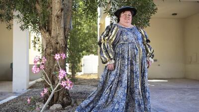 Joanne Labny aka Lady Fiona is photographed in a 16th century Tudor Elizabethan dress in Abu Dhabi.